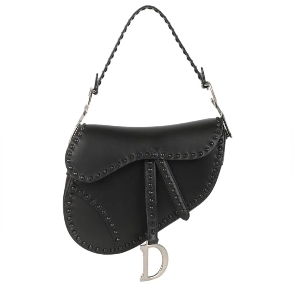 Dior RARE LIMITED EDITION Saddle Bag Studded Black Leather